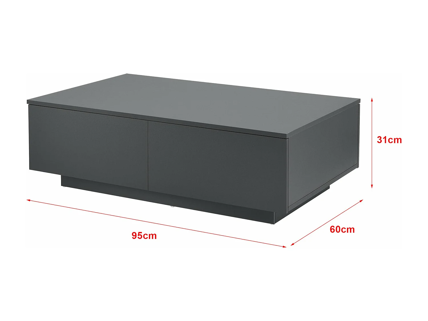 Mesa de centro moderna de design com 4 gavetas elegante unidade de armazenamento aglomerado 95 x 60 x 31 cm cinza escuro fosco 03_0008435