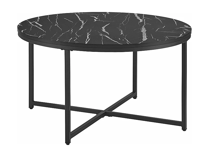 Mesa de centro redonda para sala 45 x 80 cm mármore preto / preto 03_0008497