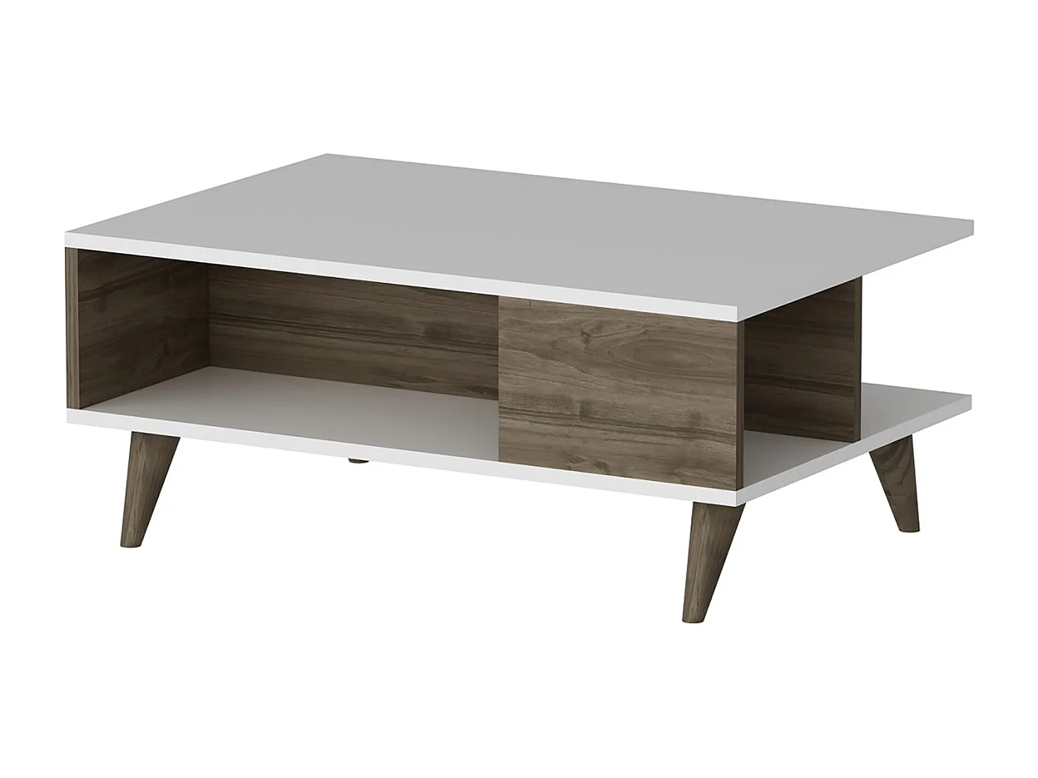 Mesa de centro retangular com armazenamento branco / efeito nogueira 03_0008487