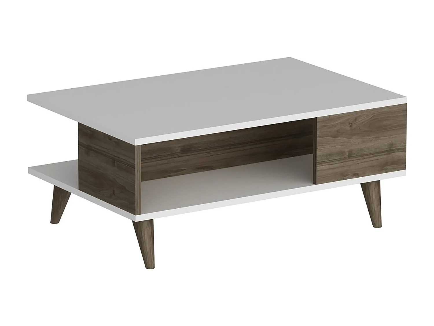 Mesa de centro retangular com armazenamento branco / efeito nogueira 03_0008487