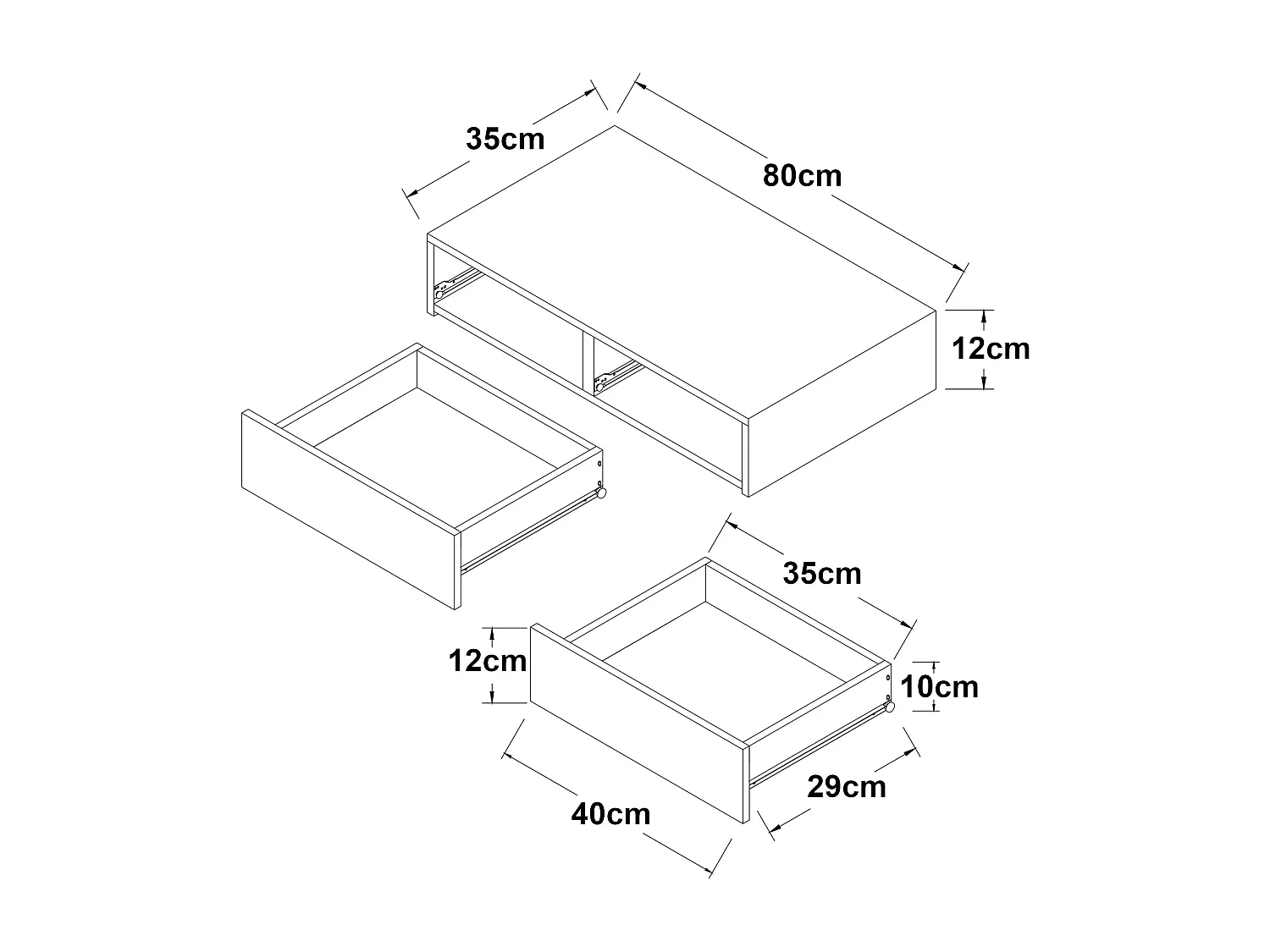 Estante de pared 2 cajones 80 x 35 x 12 cm blanco 03_0007007
