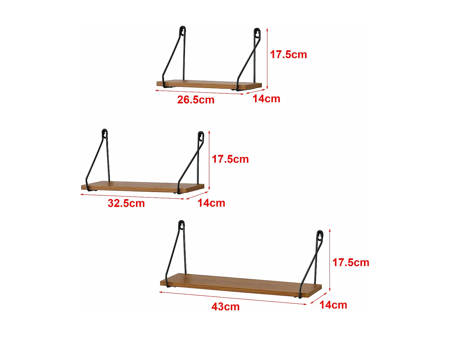 Juego de 3 estantes de pared randers de diferentes tamaños negro madera oscura 03_0007085
