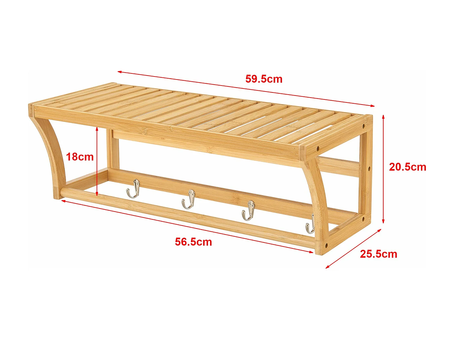 Étagère murale avec crochets bambou marron 59.5 x 25.5 x 20.5 cm 03_0007009