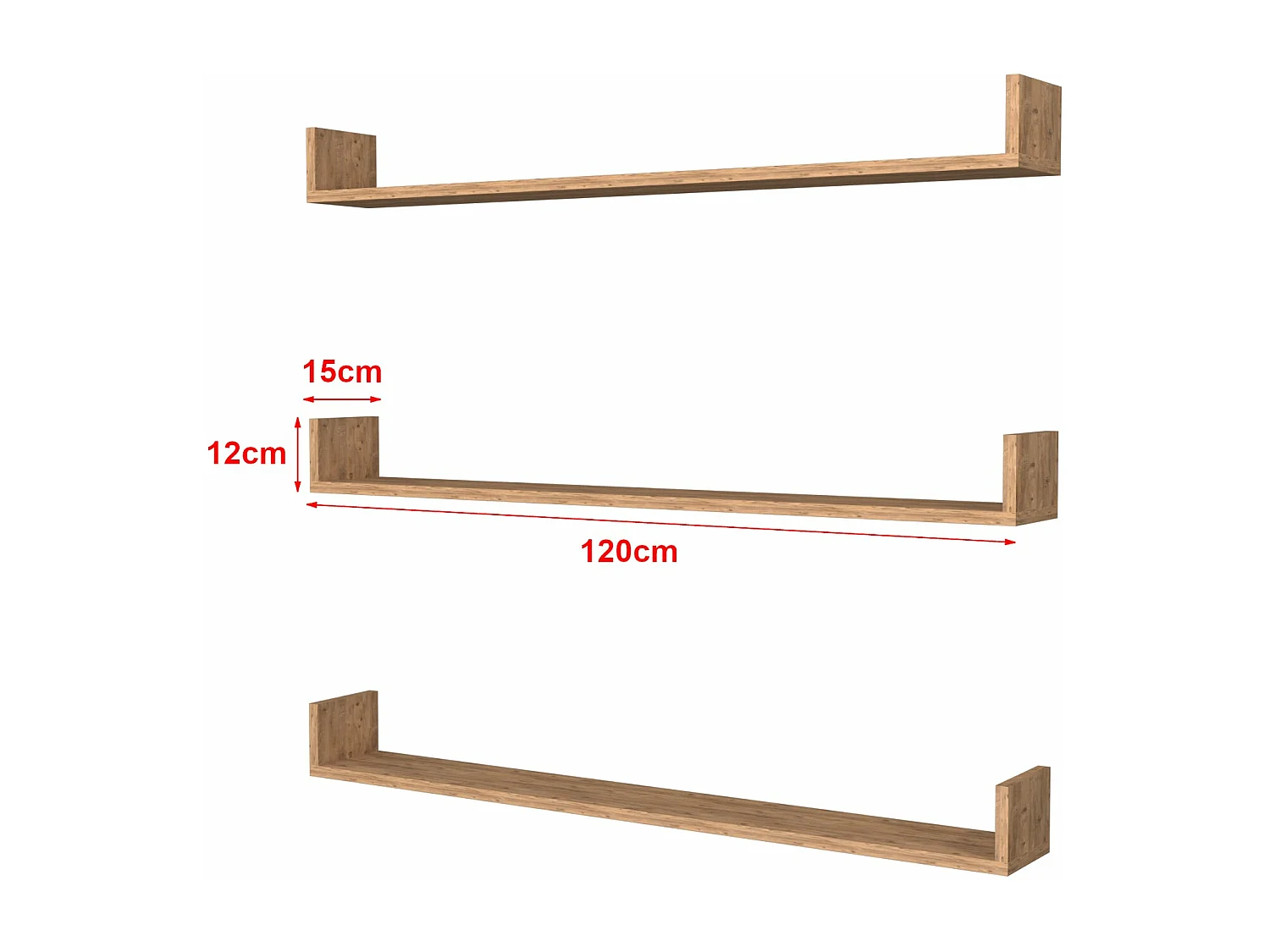 Lot de 3 étagères beige 120 x 15 x 12 cm 03_0007077
