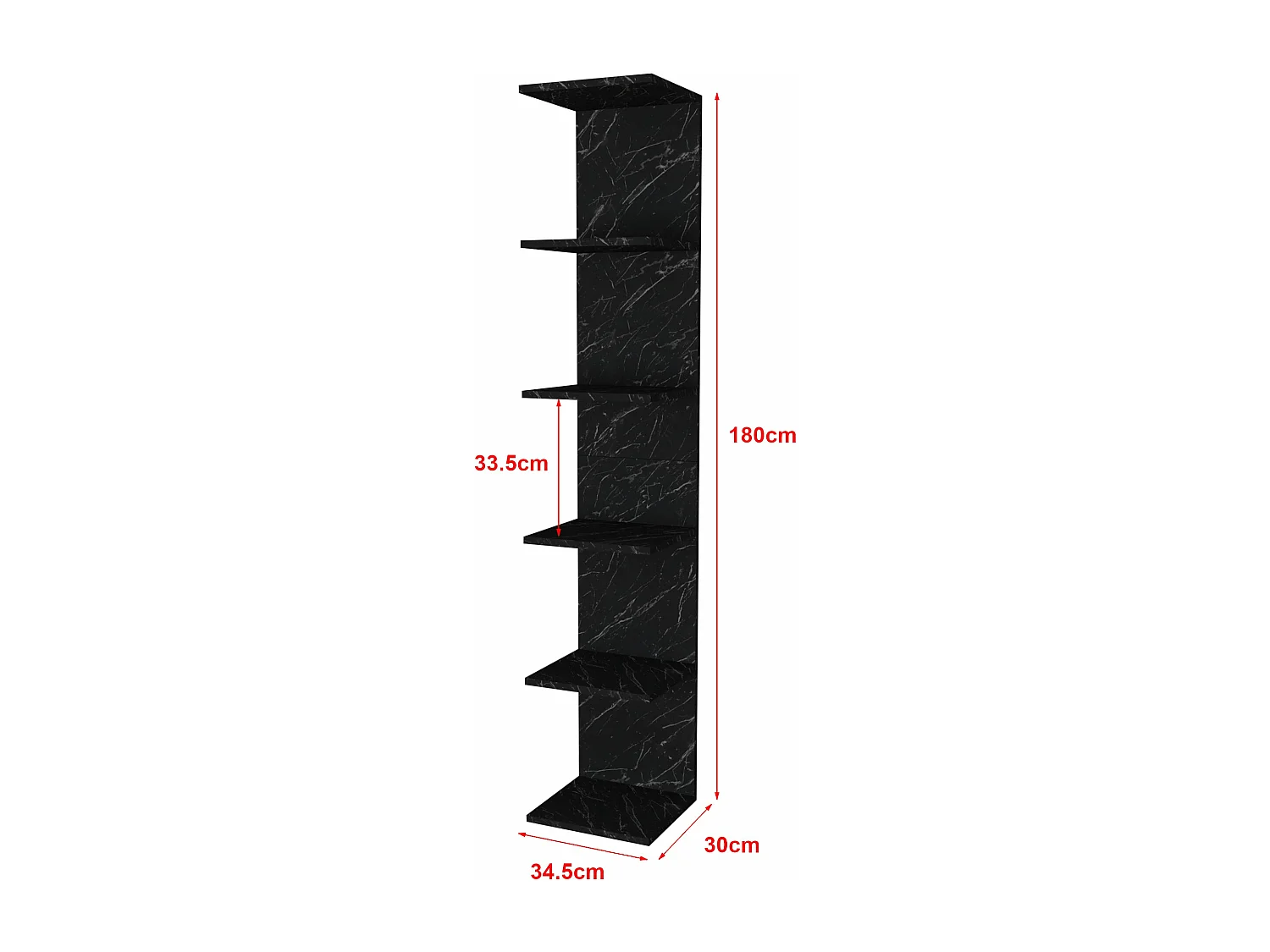 Estante de pared Surahammar con 6 niveles 180 x 34,5 x 30 cm mármol negro 03_0007062