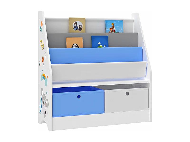 Prateleira infantil com 3 compartimentos com 2 caixas 74 x 71 x 23 cm estampada 03_0006962