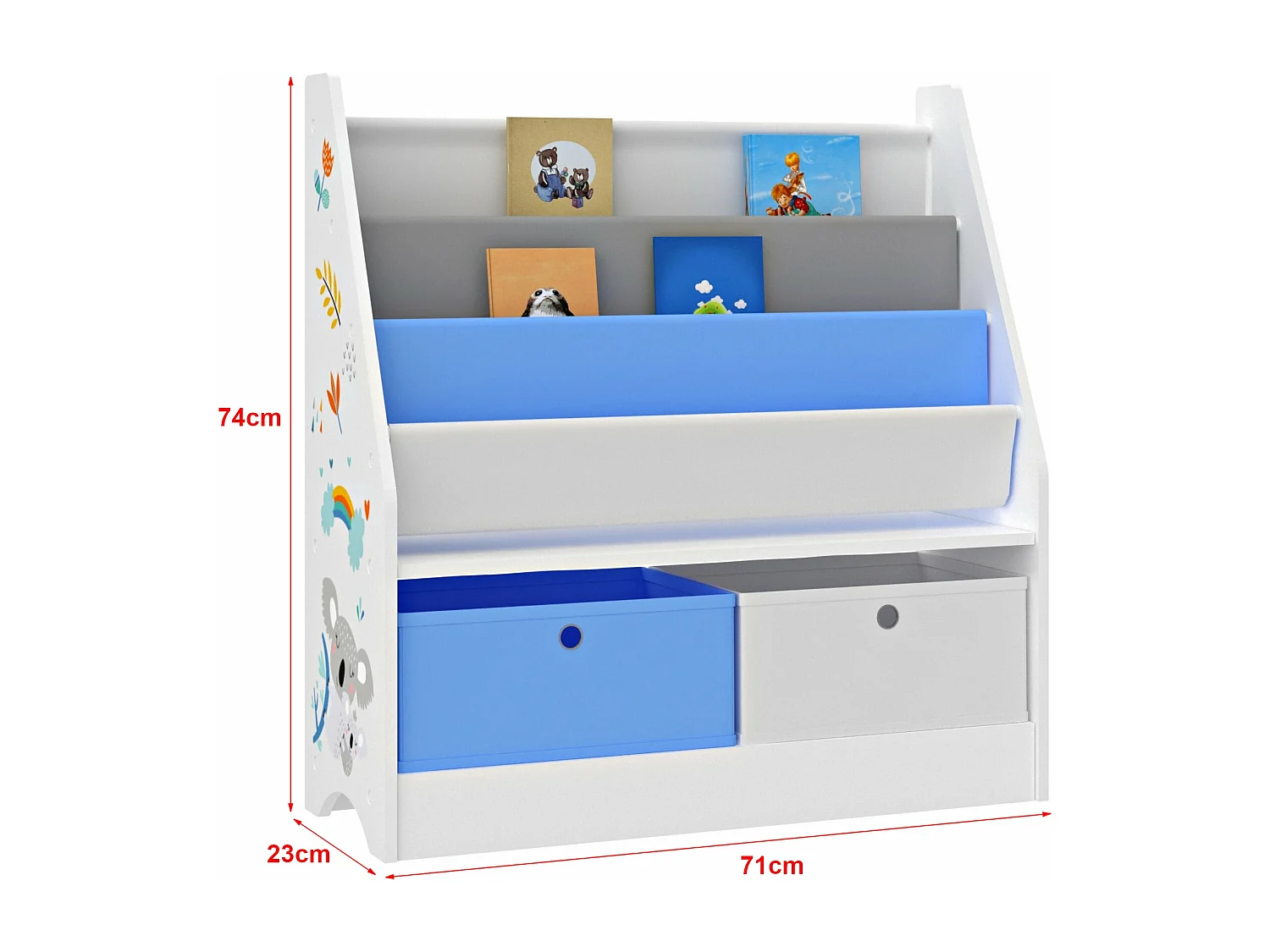 Scaffale per bambini a 3 scomparti con 2 scatole 74 x 71 x 23 cm fantasia 03_0006962