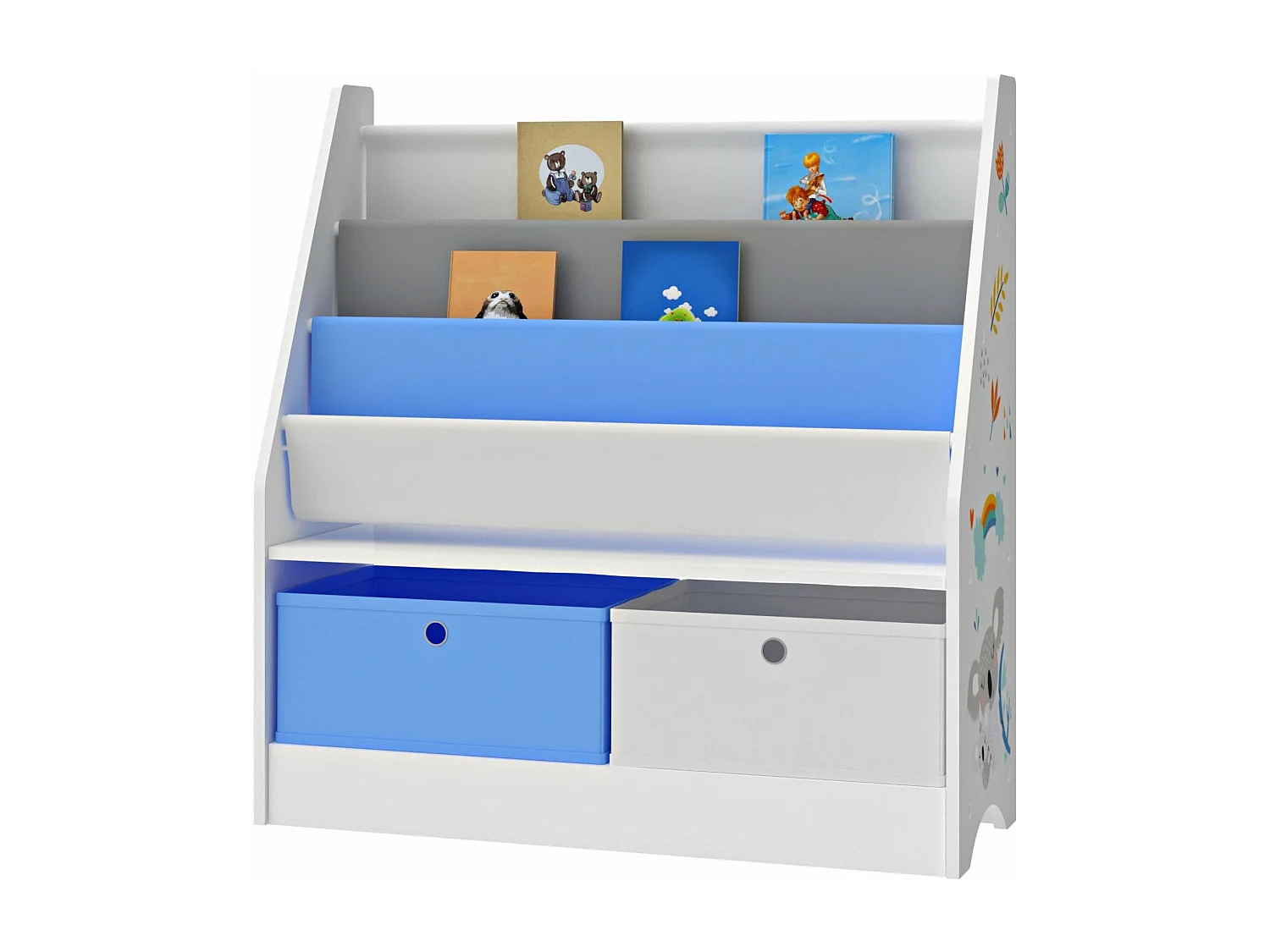Scaffale per bambini a 3 scomparti con 2 scatole 74 x 71 x 23 cm fantasia 03_0006962