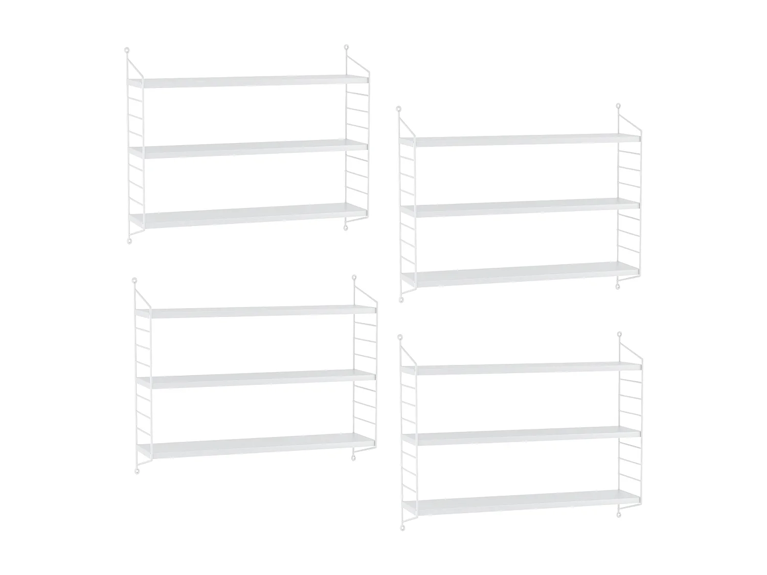 Conjunto de 4 prateleiras de parede com 3 níveis modulares 50 x 60 x 15 cm branco 03_0007110