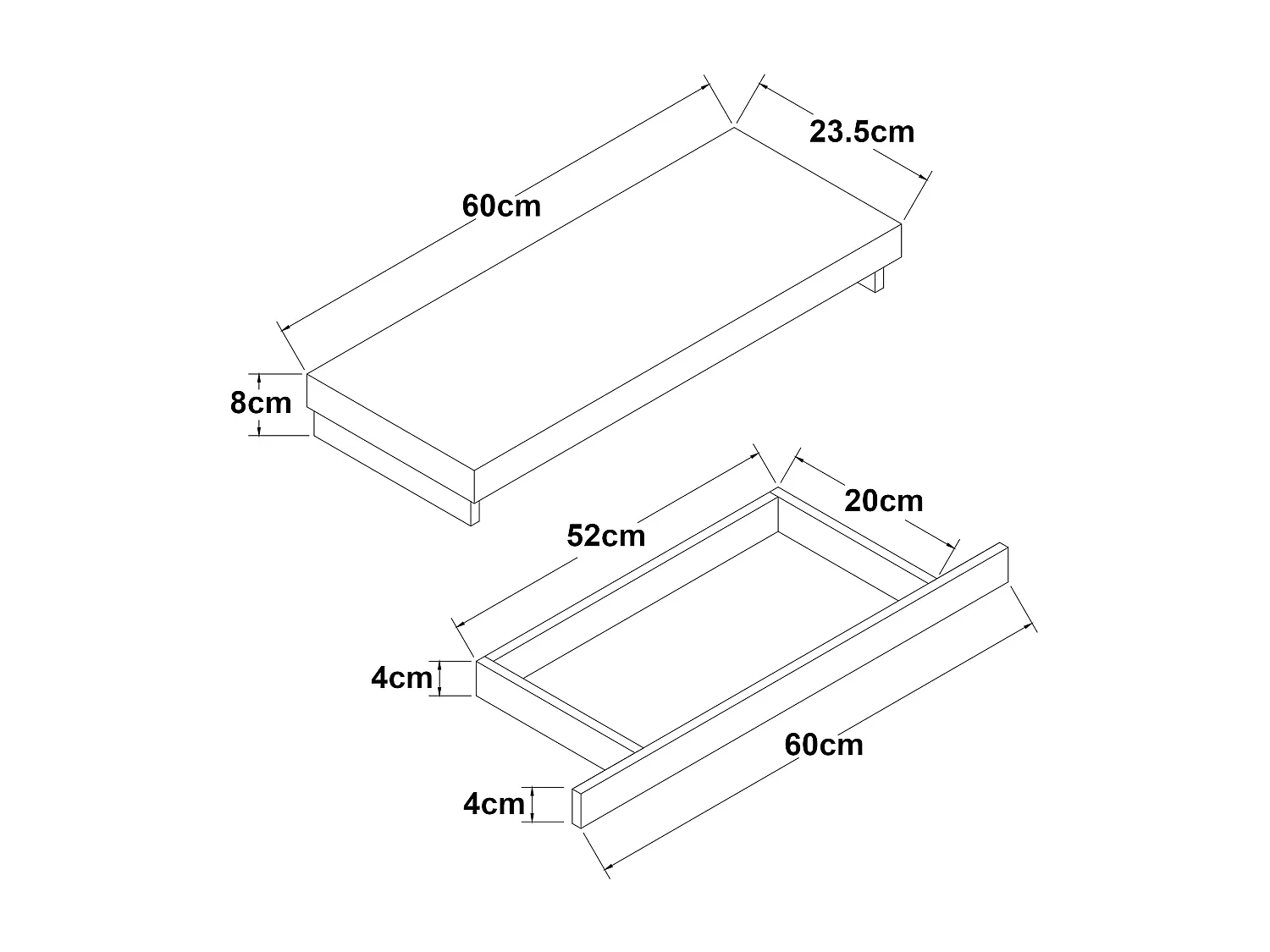 Mensola a muro con cassetto integrato 60 x 24 x 8 cm effetto cemento 03_0007013