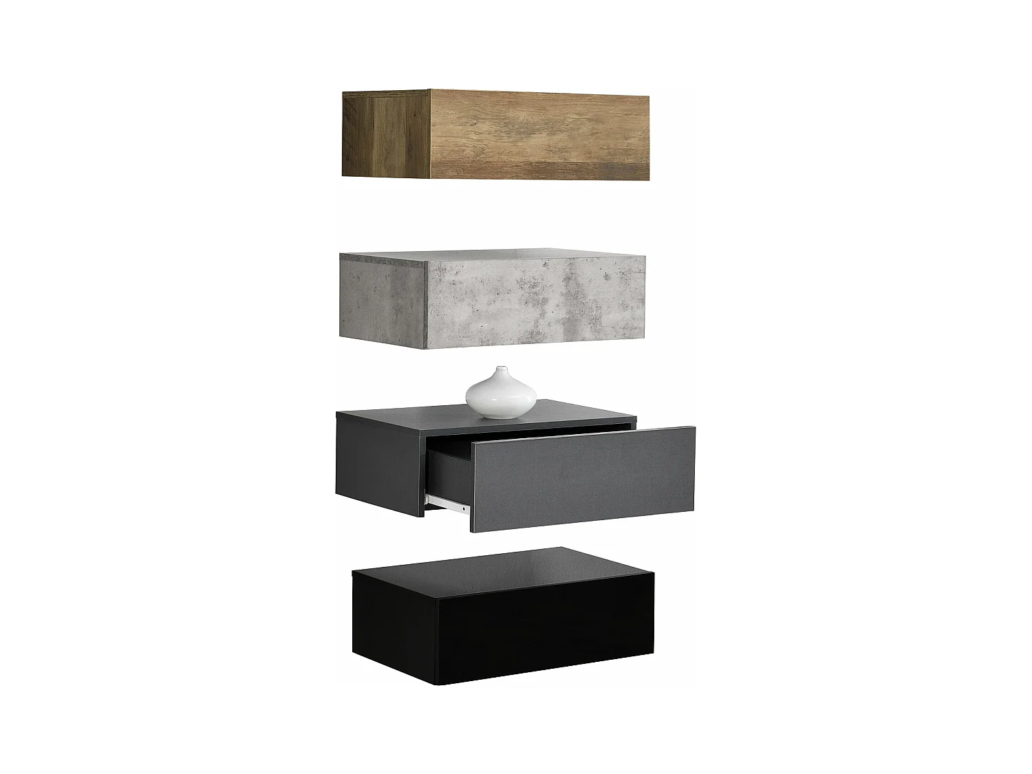 Juego de 4 estantes de pared para dormitorio con 4 cajones diferentes colores 46 x 30 x 15 cm 03_0007109