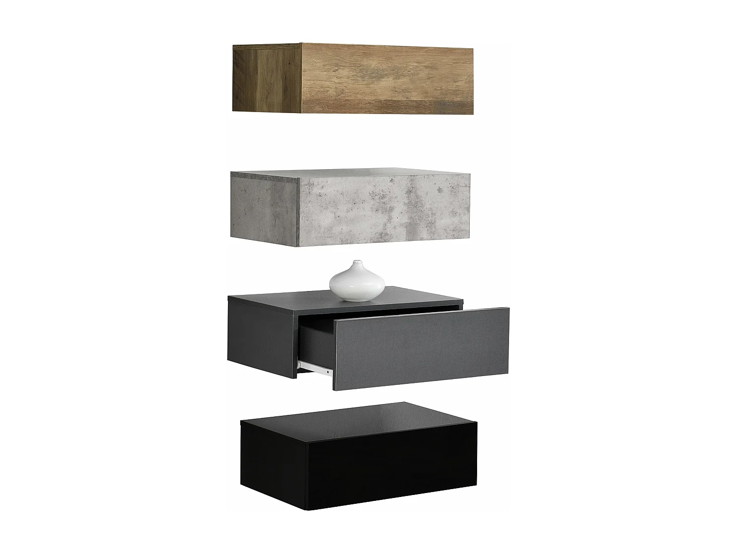 Juego de 4 estantes de pared para dormitorio con 4 cajones diferentes colores 46 x 30 x 15 cm 03_0007109