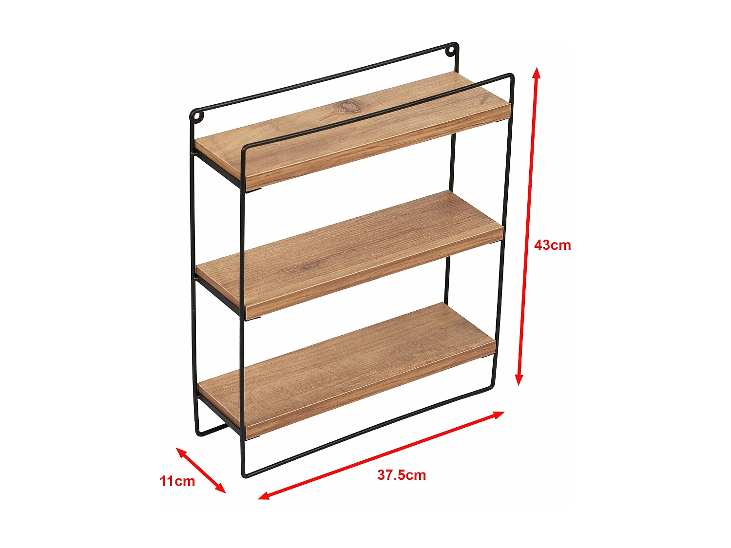 Skovbo Estante de pared de 3 niveles 43 x 37,5 x 11 cm imitación madera negra 03_0007049