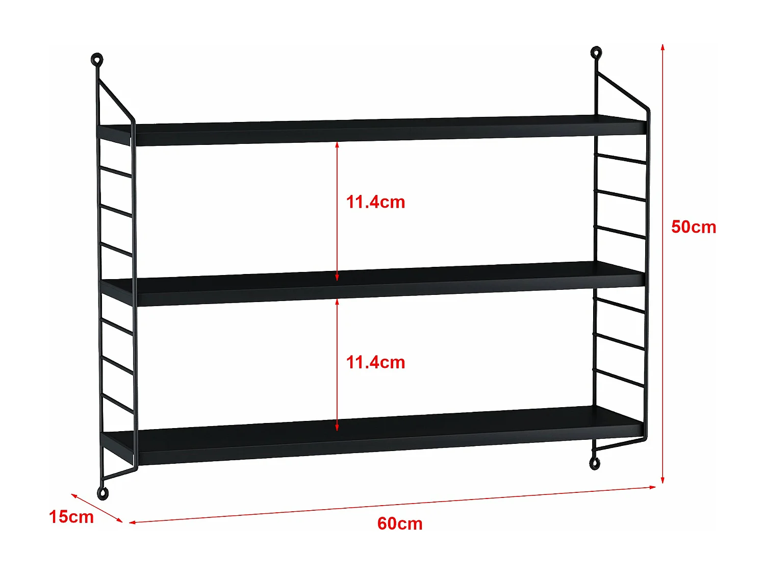 Étagère murale à 3 noire 60 x 15 x 50 cm 03_0007058