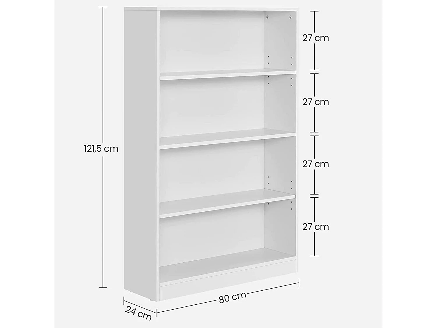Estante Unidade de armazenamento de 4 camadas com prateleiras ajustáveis ​​em altura para sala de estar, quarto, escritório 80 x 24 x 121,5 cm branco 12_0003484
