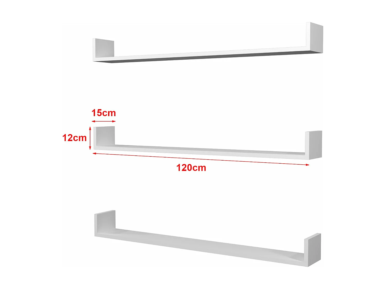 Lot de 3 étagères blanche 120 x 15 x 12 cm 03_0007076