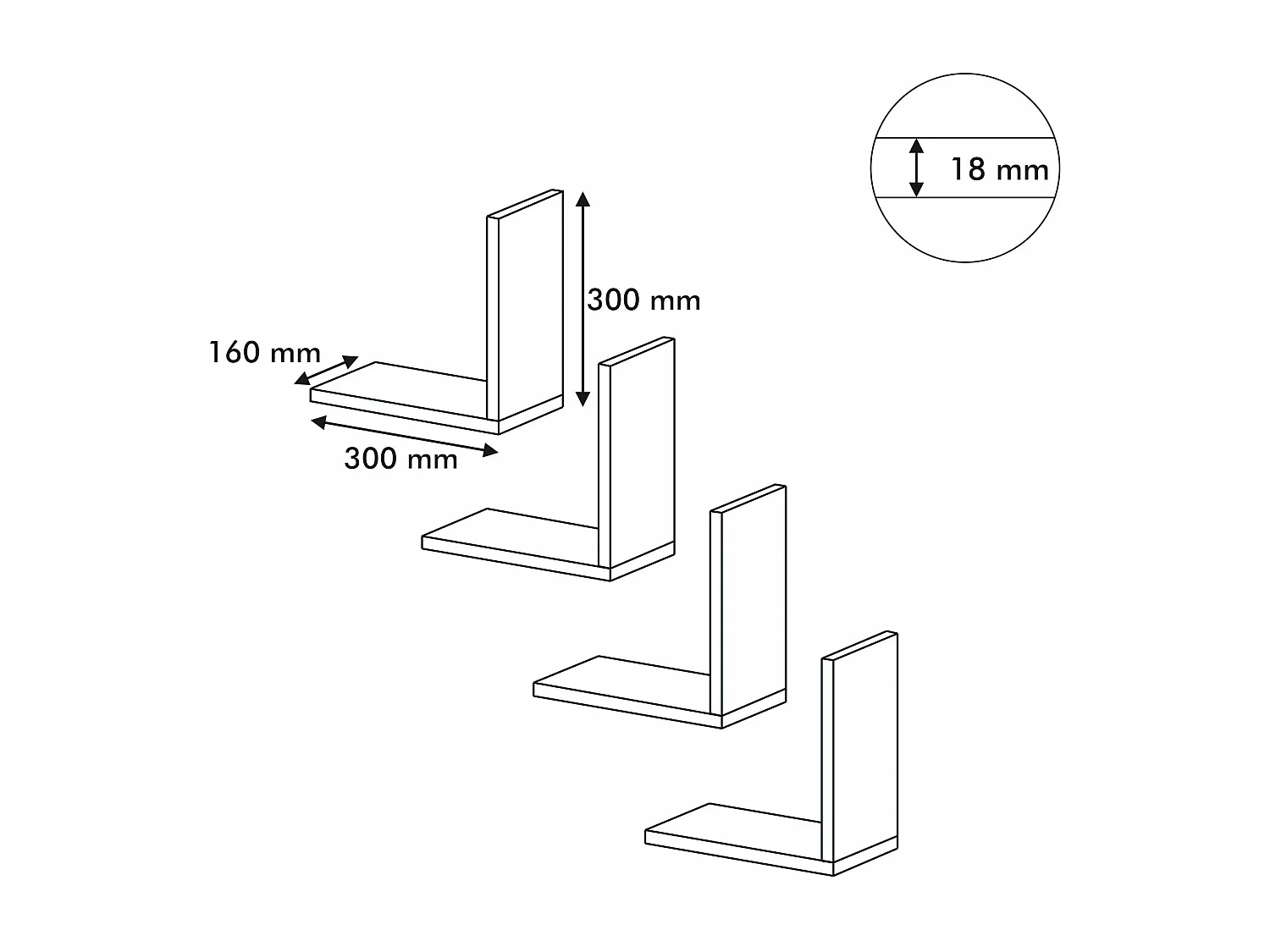 Set di 4 mensole da parete 30 x 30 x 16 cm nere 03_0007094