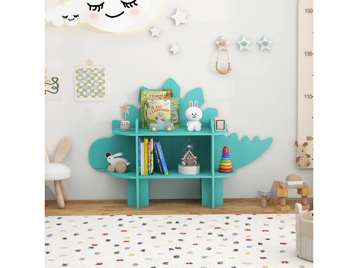 Libreria Dinosauro a 2 Livelli con 6 Ripiani Aperti Libreria Antiribaltamento per Bambini da 3 a 12 Anni Verde 20_0009738