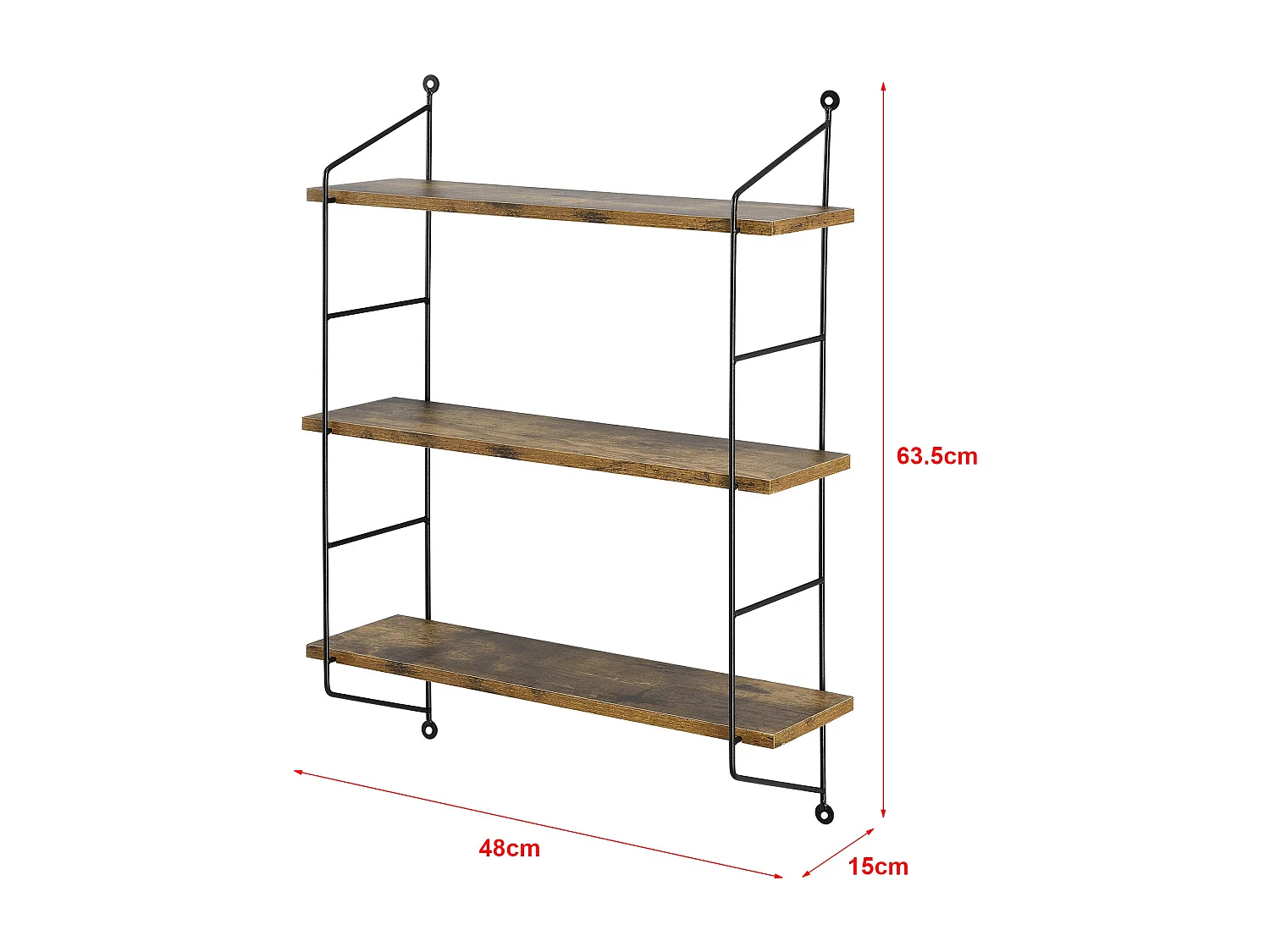 Étagère murale à 3 bois marron 48 x 15 x 63.5 cm 03_0007063