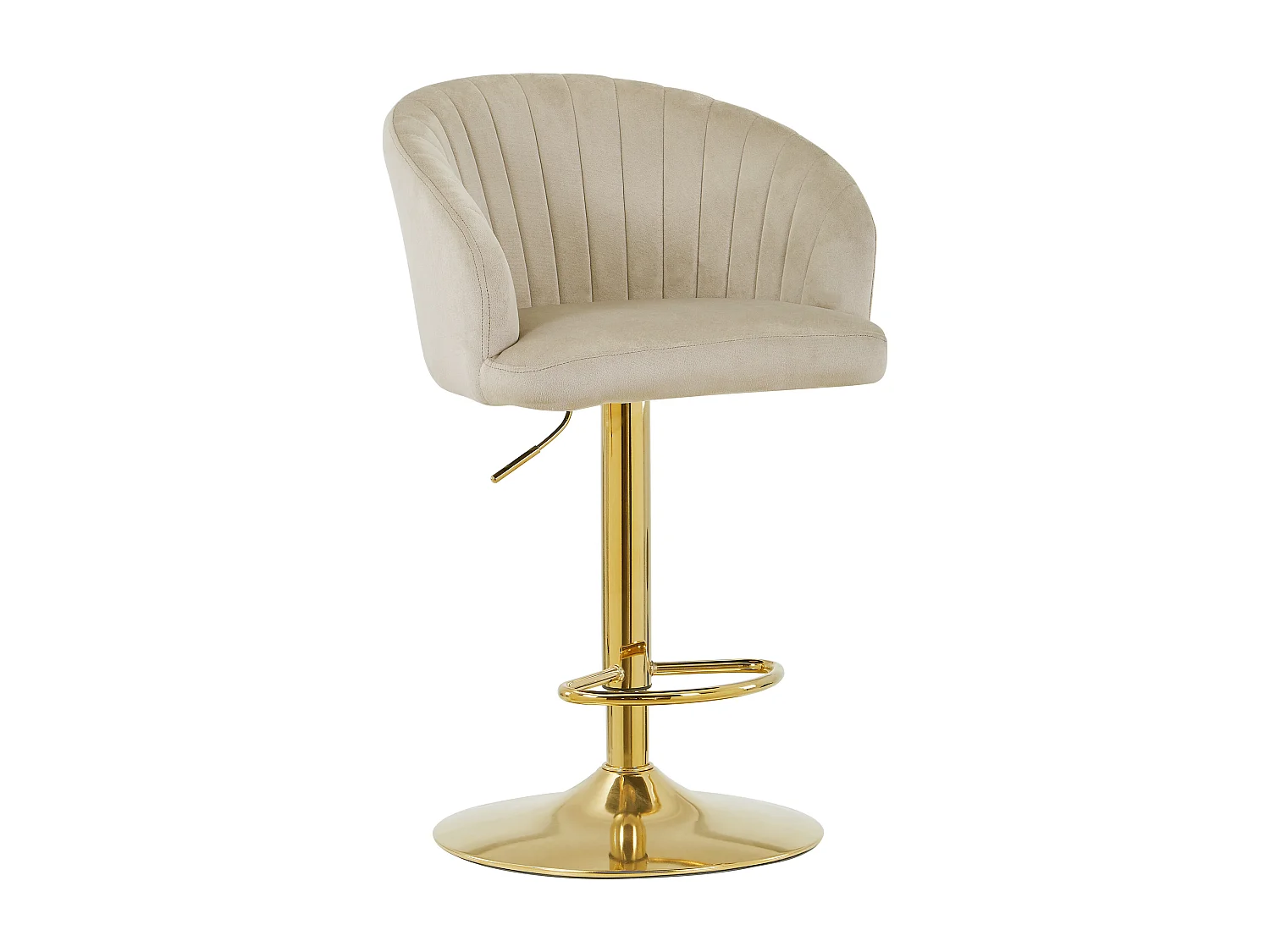 Lot de 2 tabourets de bar en velours et métal doré - Hauteur réglable - Beige - DORALIZ