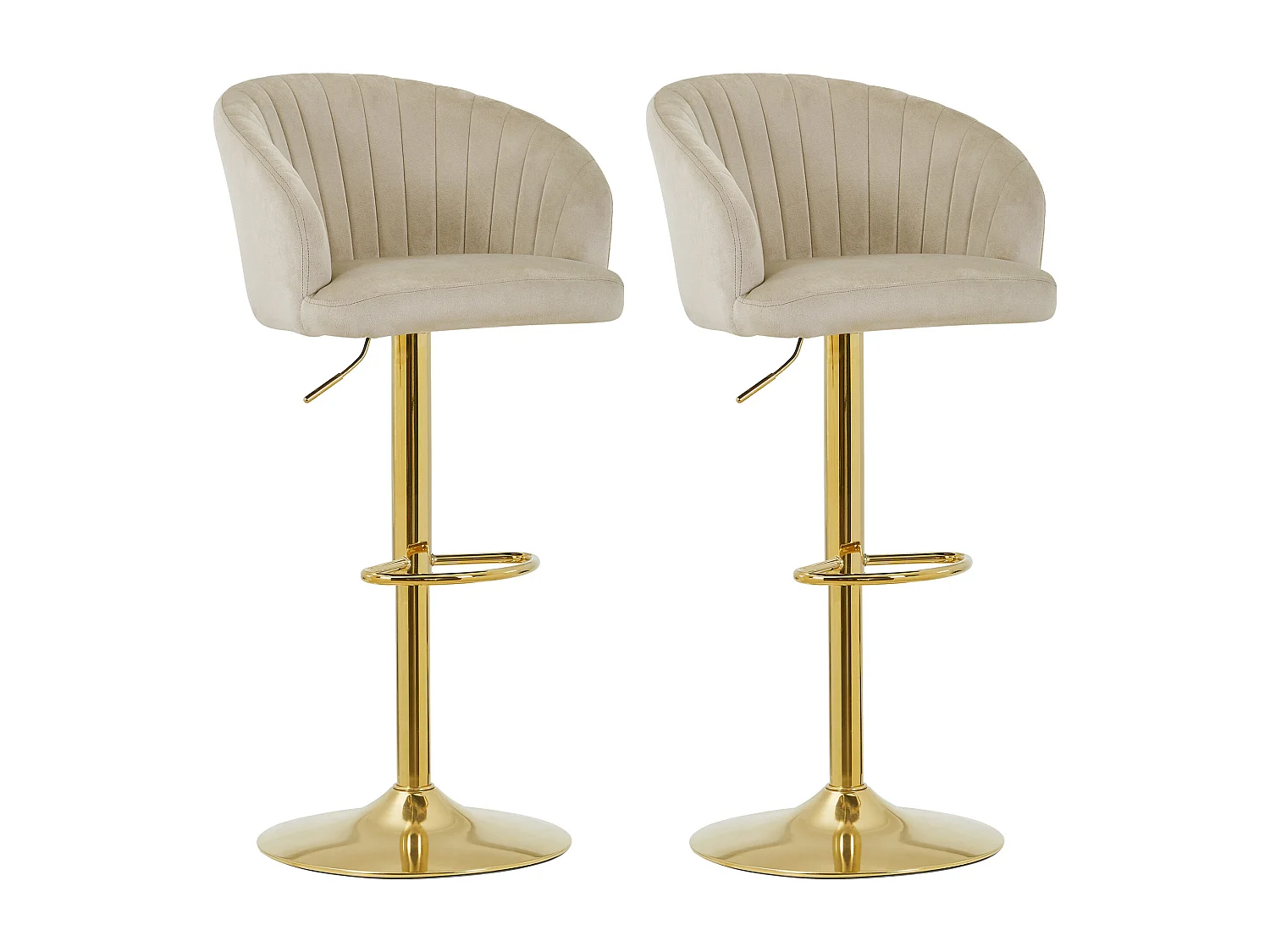 Lot de 2 tabourets de bar en velours et métal doré - Hauteur réglable - Beige - DORALIZ