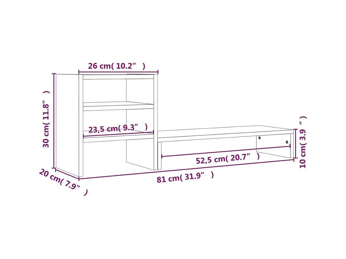 Supporto per monitor marrone miele 81 x 20 x 30 cm in legno di pino massiccio 02_0021134