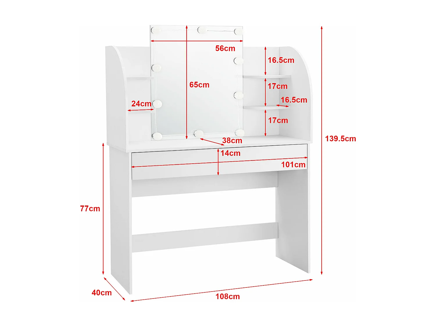 Coiffeuse table de maquillage blanche 108 x 40 x 139.5 cm 03_0006815