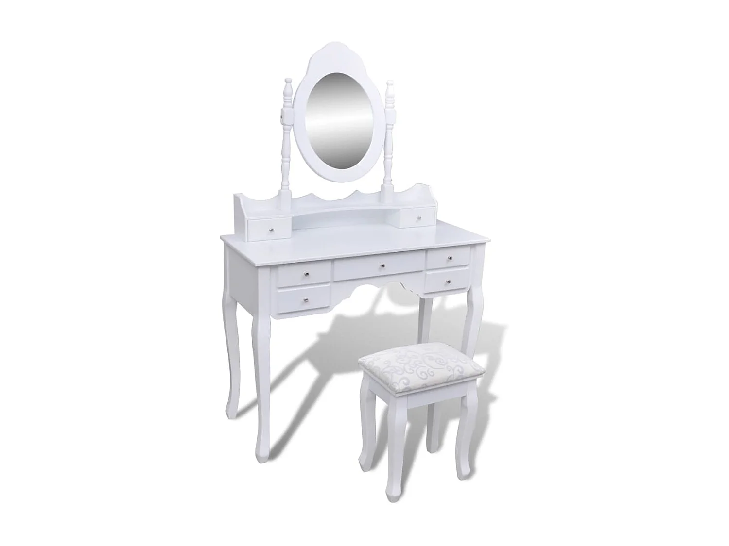 Tocador 93 x 39 x 74,5 cm con espejo y taburete 7 cajones blanco 02_0021269