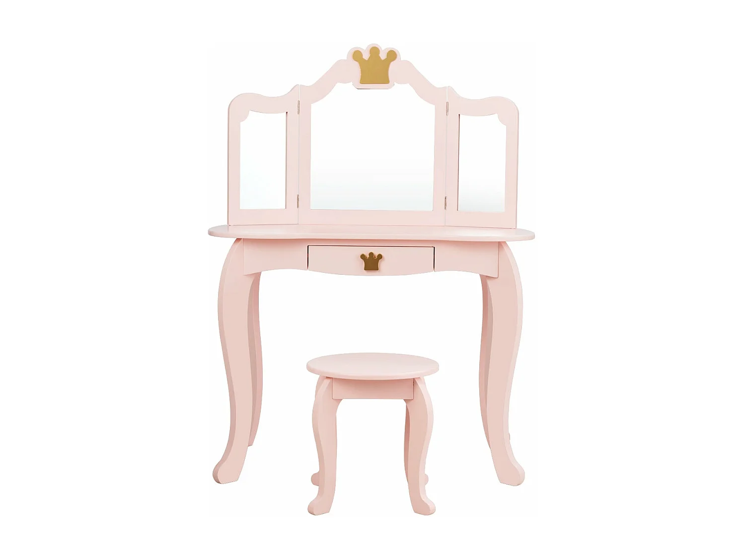 Tocador infantil con espejo triple tapa extraíble taburete incluido rosa 20_0004876