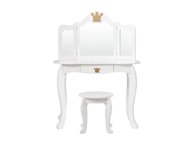 Penteadeira infantil com banco superior removível com espelho triplo incluído branco 20_0004875