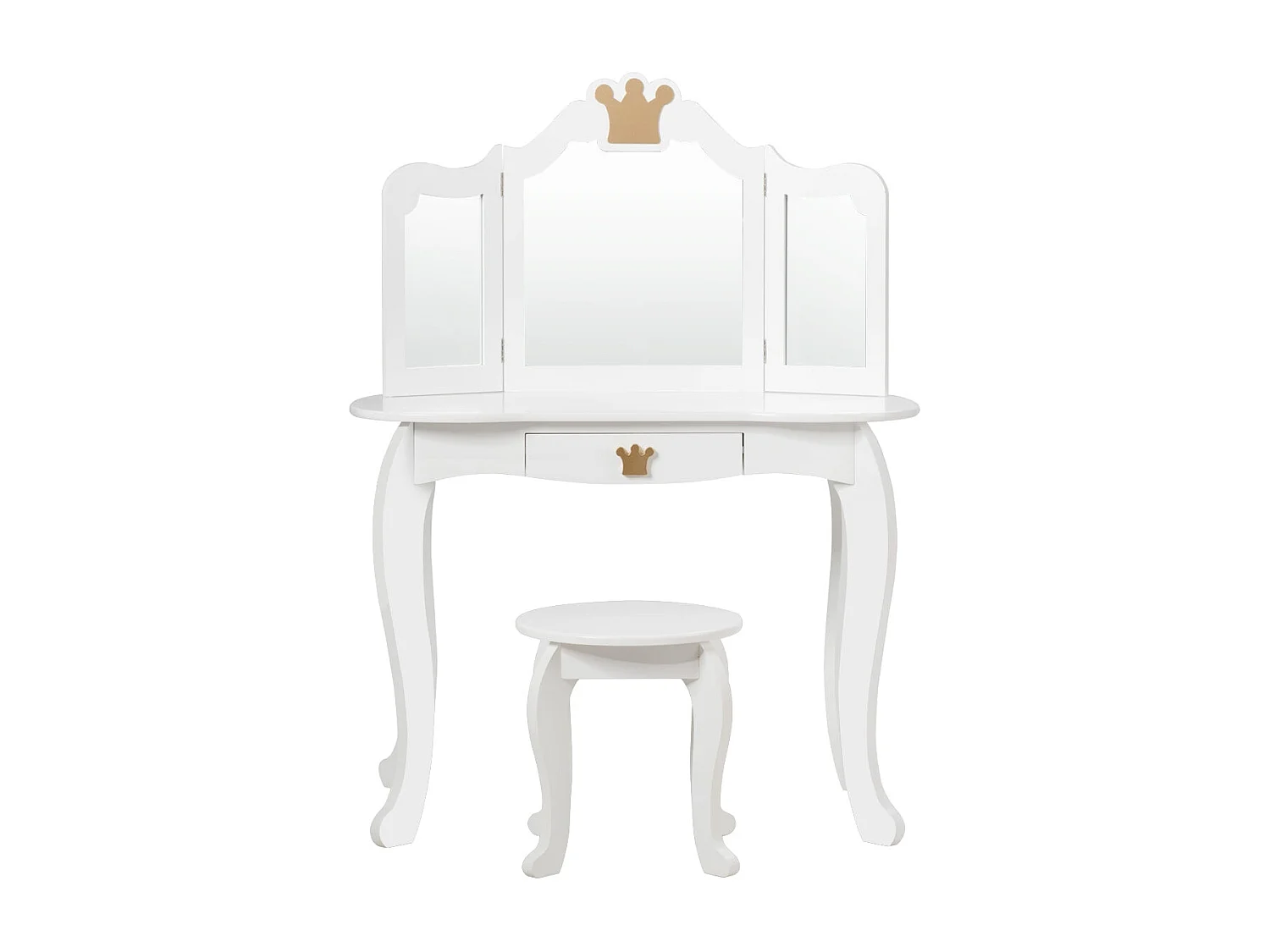 Tocador infantil con espejo triple y taburete superior extraíble incluido blanco 20_0004875