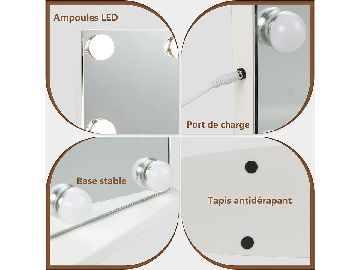 Specchio per il trucco Hollywood - 18 lampadine LED touch ingrandimento 3x illuminazione bianca fredda/calda/neutra 20_0006305