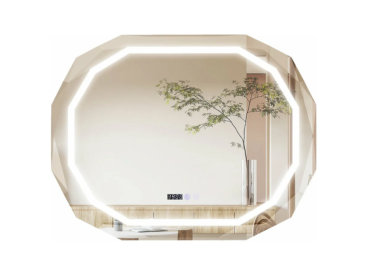 Espelho oval para banheiro com LED antiembaçante 3 cores função memória display tempo/temperatura inquebrável 20_0005043
