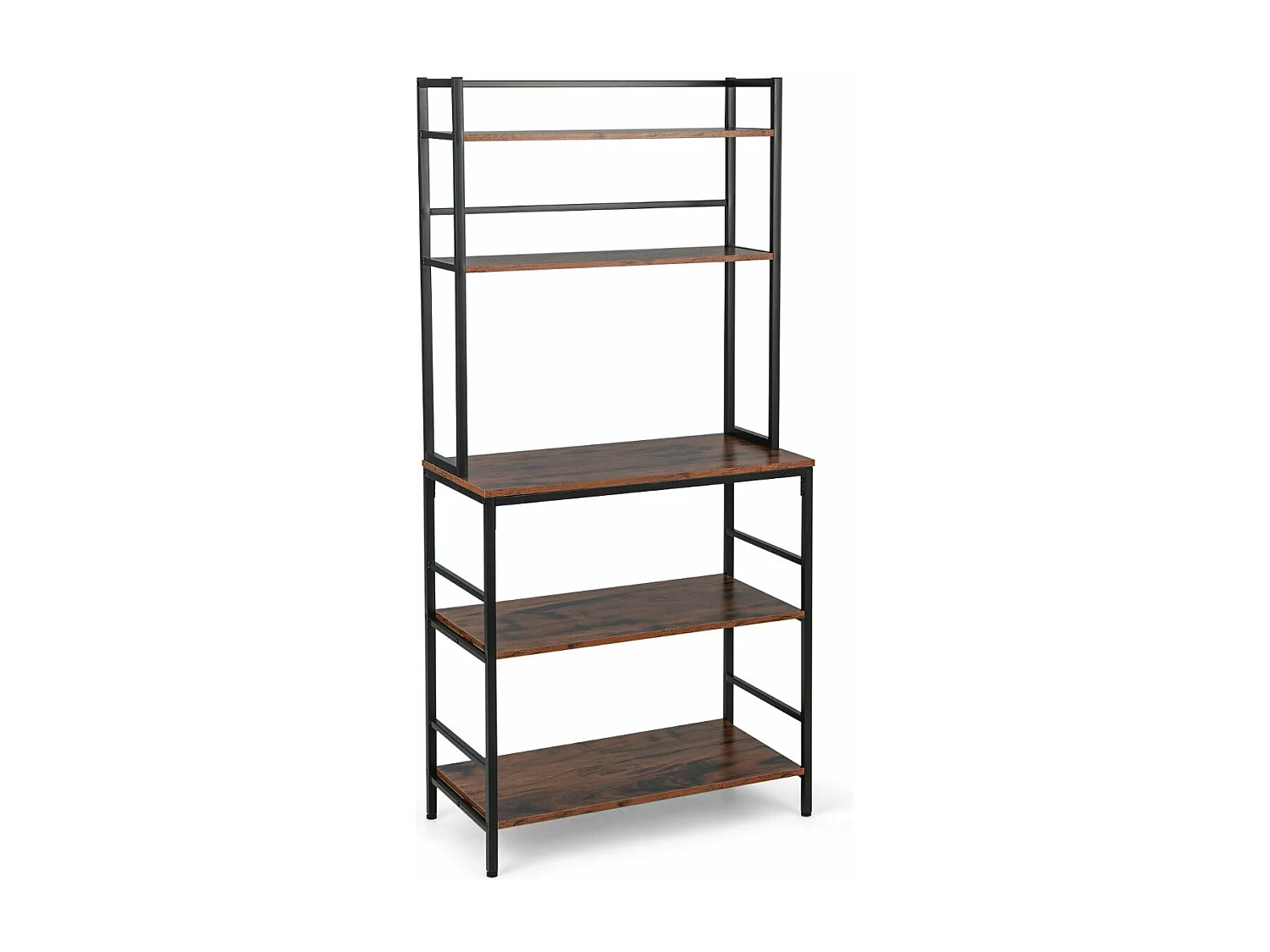 Estante de servicio de cocina Soporte para horno microondas de 5 niveles con pies antideslizantes regulables estilo industrial marrón 20_0005344