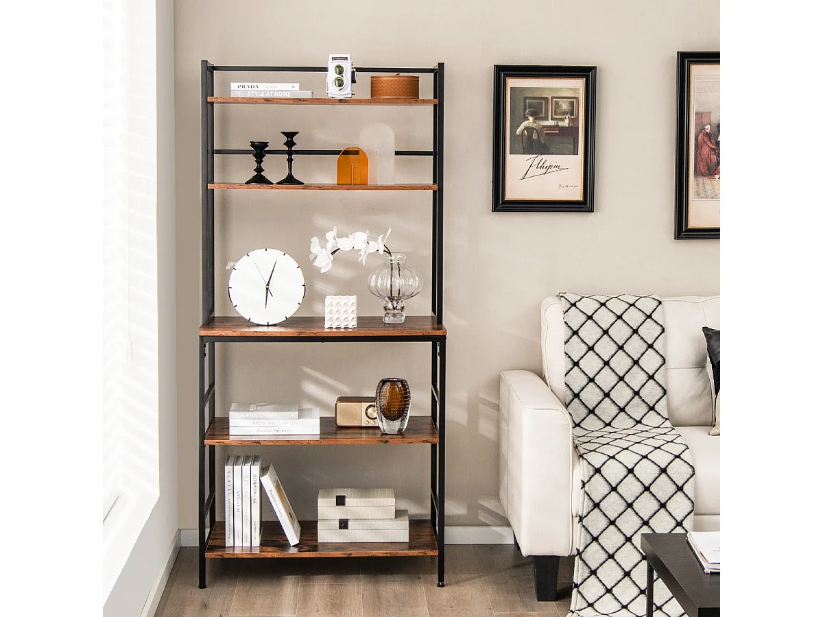 Estante de servicio de cocina Soporte para horno microondas de 5 niveles con pies antideslizantes regulables estilo industrial marrón 20_0005344