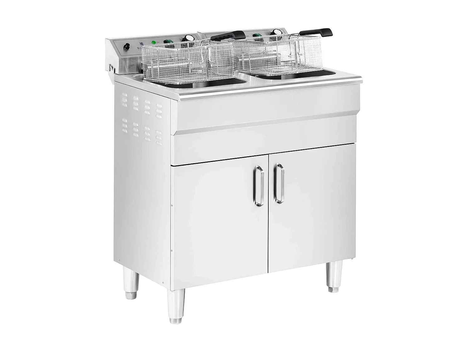 Fritadeira elétrica dupla 26 litros 10.000 watts torneira zona fria armário profissional aço inoxidável 14_0003983