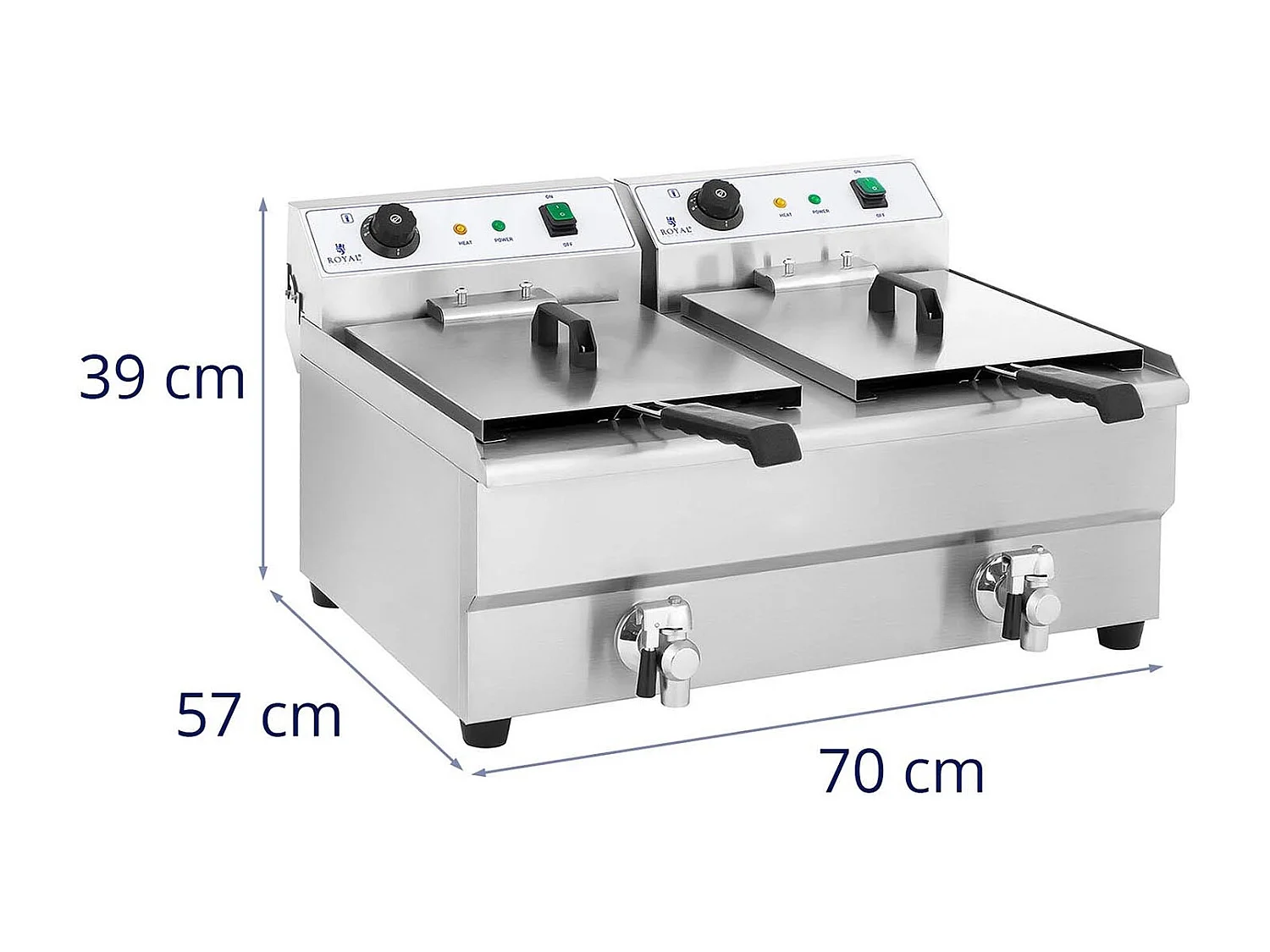 Friggitrice elettrica professionale doppia ristorante 2 x 3 200 watt 2 x 16 litri totali 2 x 12 litri termostato olio 2 rubinetti acciaio inox 14_0003982