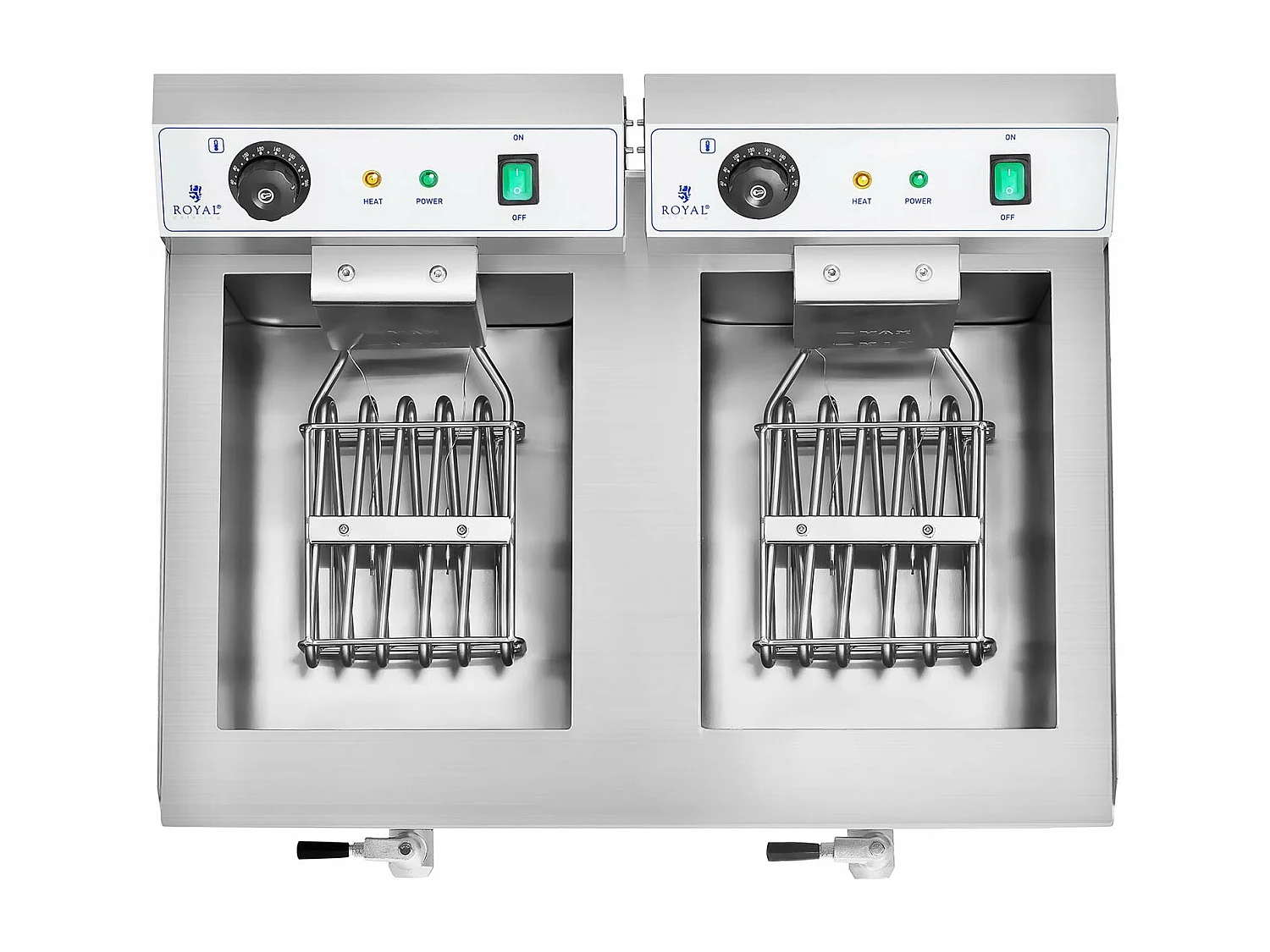 Freidora eléctrica profesional doble restaurante 2 x 3 200 watios 2 x 16 litros en total 2 x 12 litros termostato aceite 2 grifos acero inoxidable 14_0003982