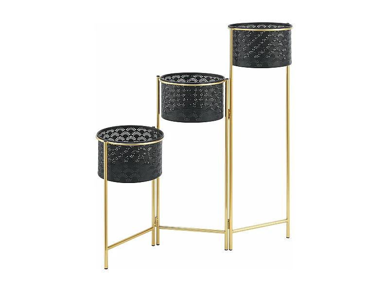 Suporte para plantas (com 3 vasos) metal preto latão 03_0007685