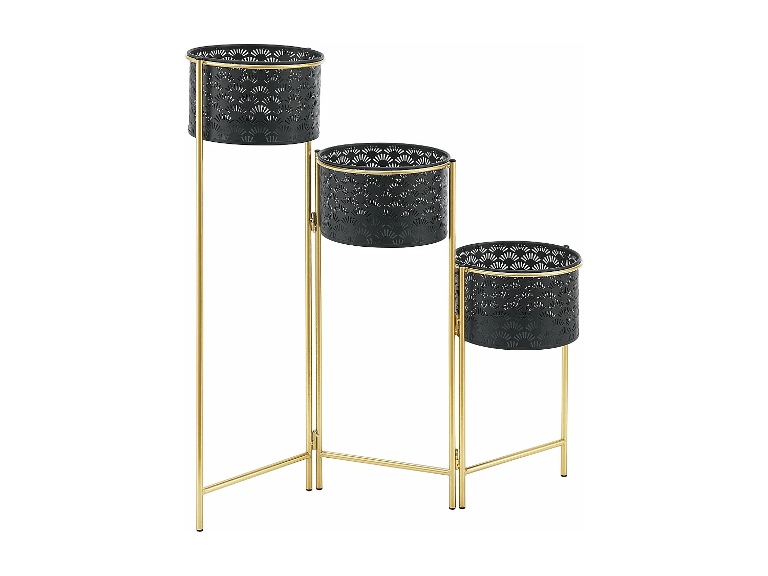 Suporte para plantas (com 3 vasos) metal preto latão 03_0007685