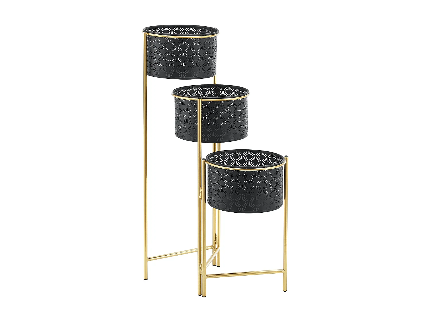 Suporte para plantas (com 3 vasos) metal preto latão 03_0007685