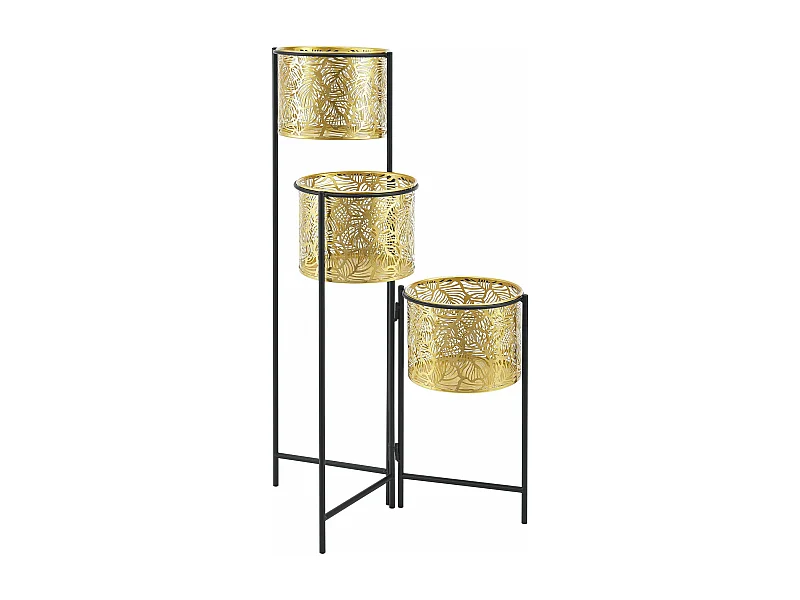 Suporte para plantas (com 3 vasos) vidro metal latão preto 03_0007686