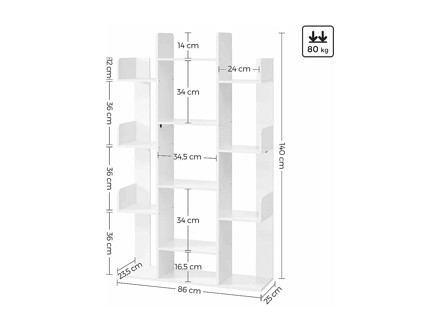 Bibliothèque arbre étagère à blanche 86 x 25 x 140 cm 12_0001464