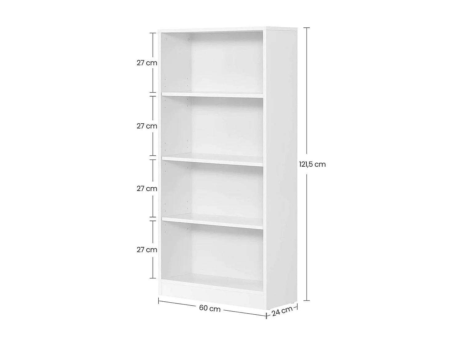 Estantería para DVD Unidad de almacenamiento de 4 niveles con estantes ajustables en altura para sala de estar Dormitorio Oficina 121,5 cm Blanco 12_0001462