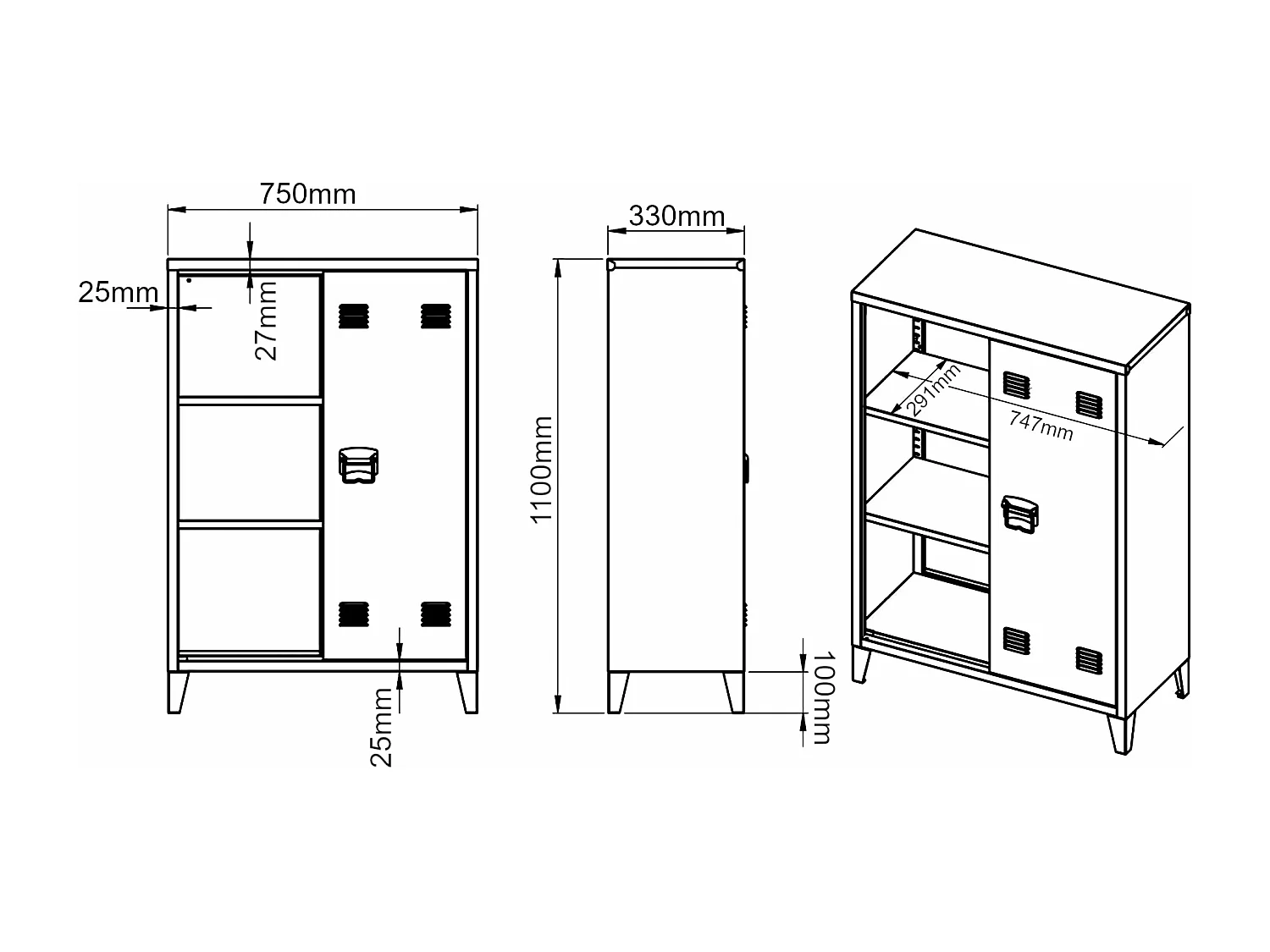 Armadietto spogliatoio da ufficio per ufficio officina camera da letto ufficio in metallo acciaio con 2 ante 110 x 75 x 33 cm bianco 03_0006334