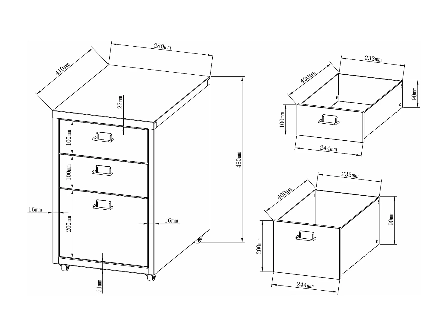 Caisson de bureau meuble noire 28 x 41 x 48 cm 03_0006333
