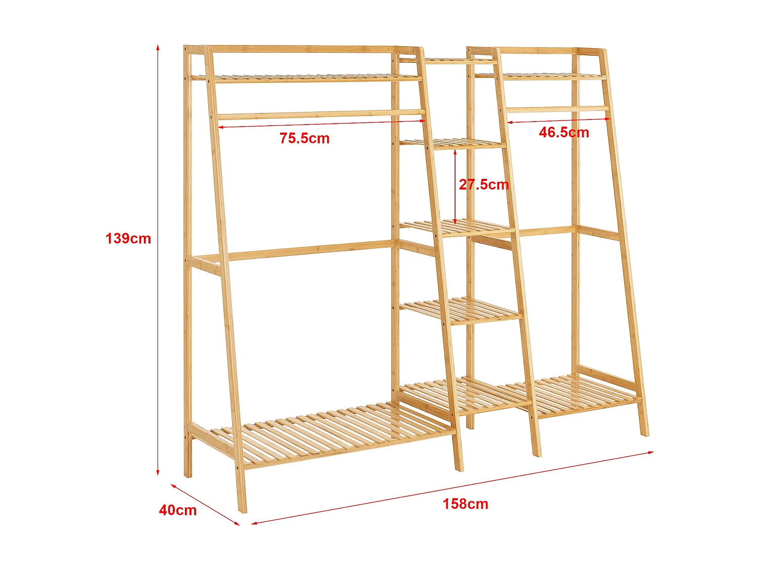 Perchero con 2 barras de armario de bambú 03_0008142