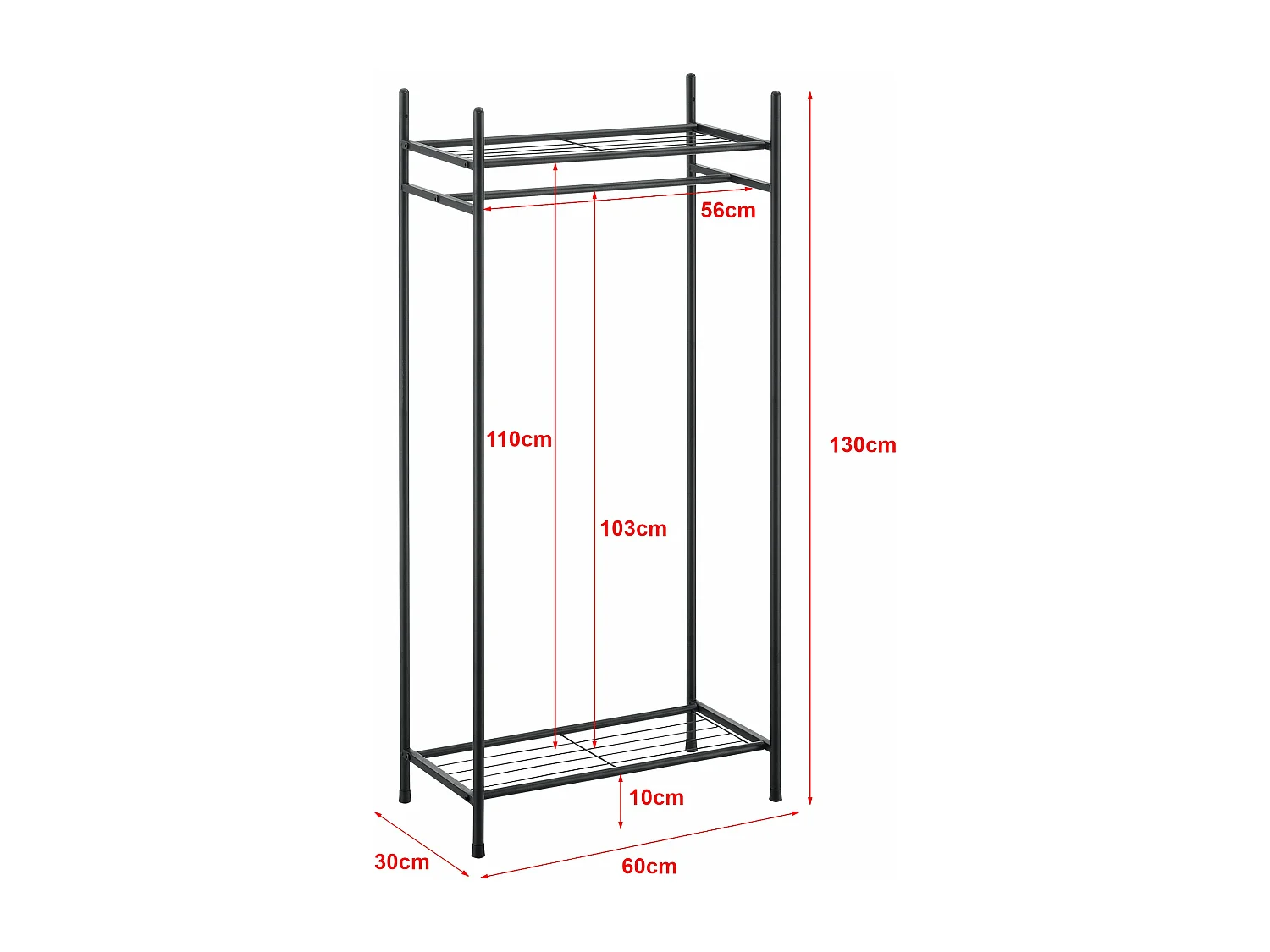 Garde-robe avec étagères meuble noire 130 x 30 x 60 cm 03_0008149