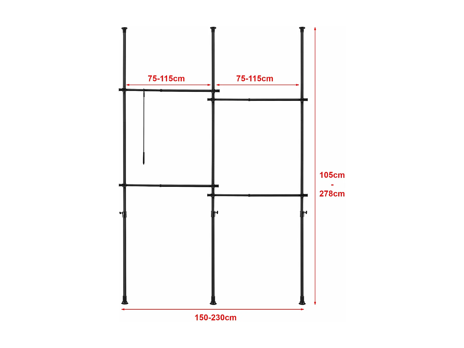 Penderie télescopique acier laqué noire 150 x 150 x 105 cm 03_0008157