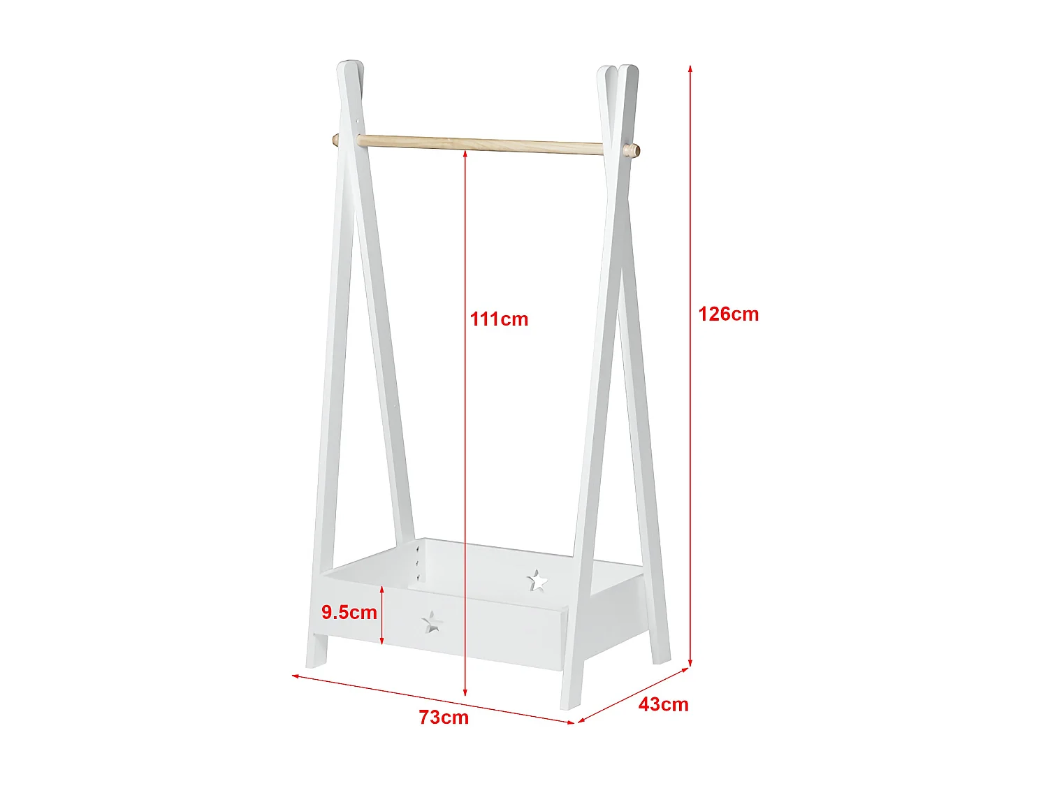 Armário infantil com compartimento de arrumação 126 x 73 x 43 cm branco 03_0008154